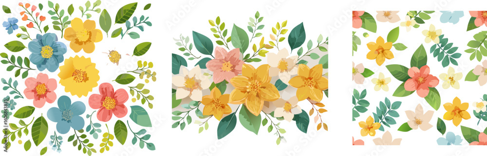 Obraz premium Floral Vector Illustration with Seamless Pattern.