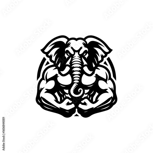 Powerful Elephant Mascot Logo Design with Strong Muscles.
