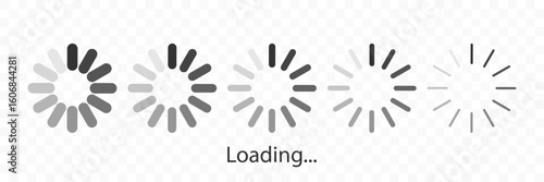 loading buffering indicator. Upload symbol isolated on transparent background. Monochrome Download sign set. Circle loading for website, mobile app, interface, software, motion design, UI transition