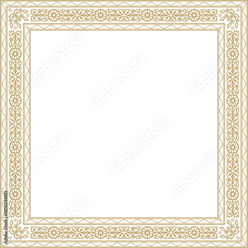 Vector gold square Yakut ornament. An endless rectangular border, a frame of the northern peoples of the Far East.