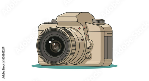 Vintage camera with detailed lens on white background