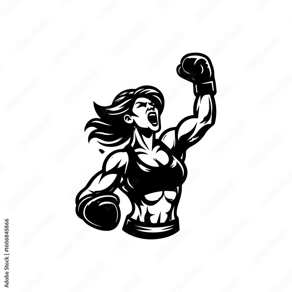 Obraz premium Powerful Female Boxer in Victory Pose 2.