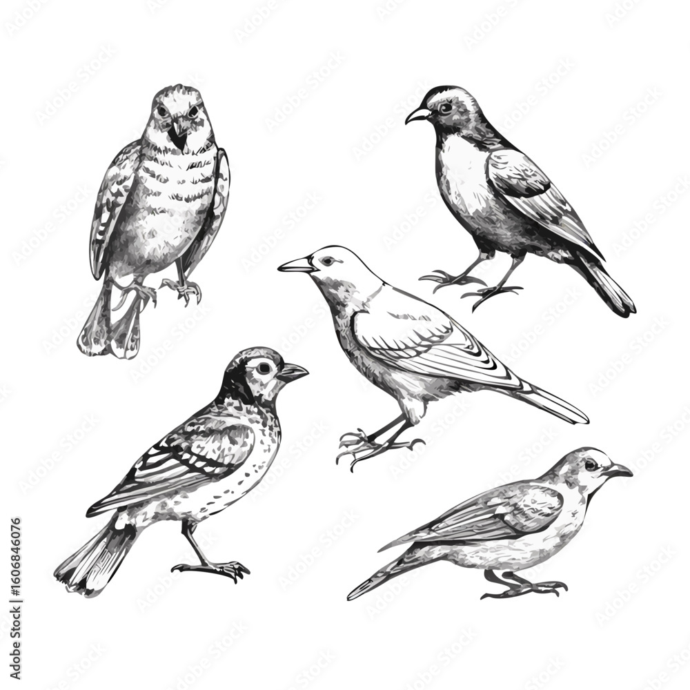 Fototapeta premium set of birds on a branch