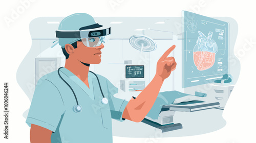 Vector Illustration of Doctor Using Augmented Reality for 3D Surgery Planning