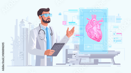Vector Illustration of Doctor Using Augmented Reality for 3D Surgery Planning