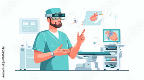 Vector Illustration of Doctor Using Augmented Reality for 3D Surgery Planning
