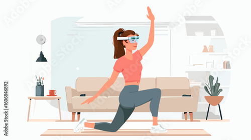 Vector Illustration of Home Physical Therapy with Augmented Reality Glasses