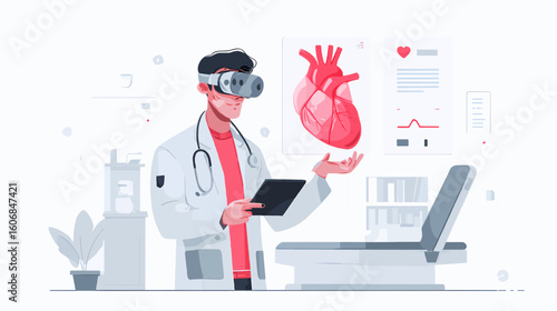 Vector Illustration of Doctor Using Augmented Reality for 3D Surgery Planning