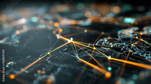 Wallpaper Mural Global network connecting world map with futuristic lines and nodes Torontodigital.ca