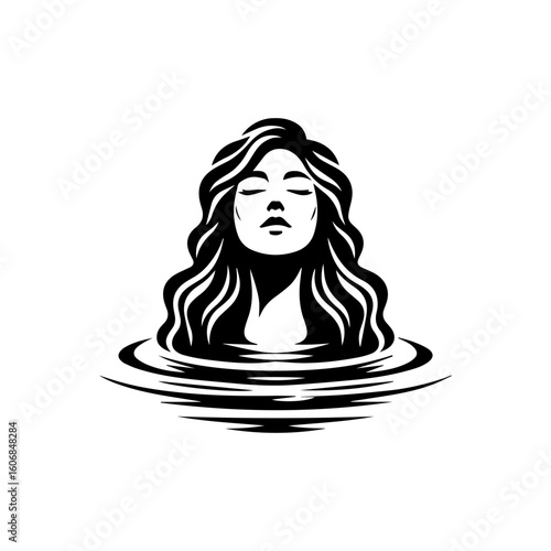 Serene Womans Head Emerges from Watery Depths.