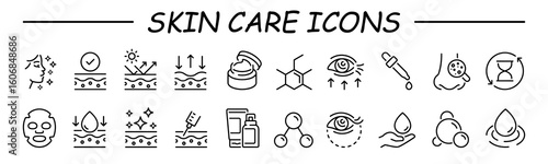 Skin care outline icons set isolated on white background flat vector illustration. 