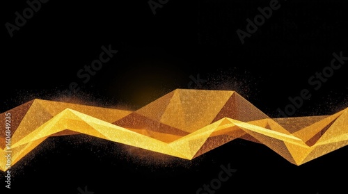 An intricate origami-style image featuring a gold dust glitter sparkle wave texture on a black background. The shimmer texture is accentuated by volumetric lighting 