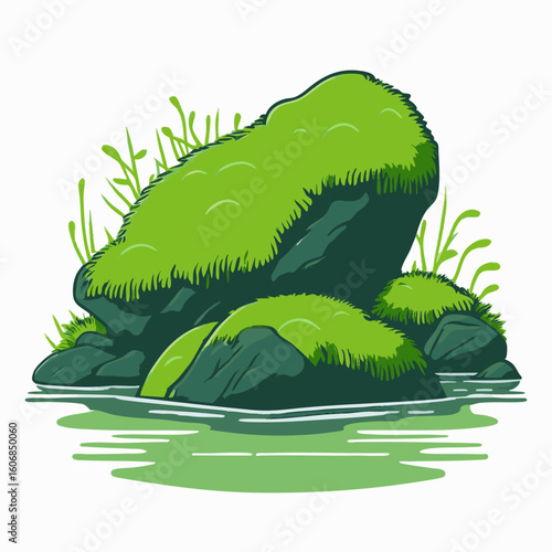 Lush green moss growing on damp seaside rocks2