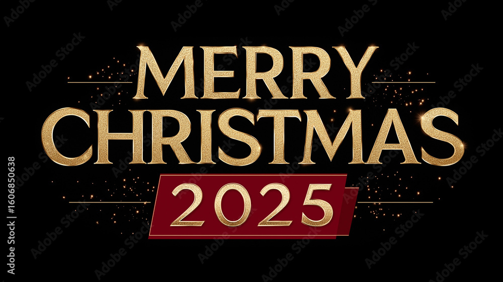 Fototapeta premium Merry Christmas 2025 festive gold text with elegant background