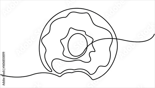 
Single one line drawing fresh donuts. World food day concept. Abstract dessert sweet donut with frosting, donut icon logo. continuous line drawing of sweet tasty donut. vector illustration