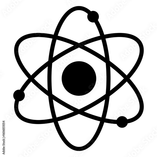 Símbolo ciencia. Icono aislado con átomo con electrones en órbita	