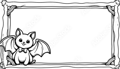 Halloween frame with bat wearing bowtie – Cute coloring design for kids