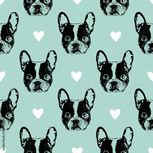 French Bulldog - Seamless Surface Pattern on a Mint Background