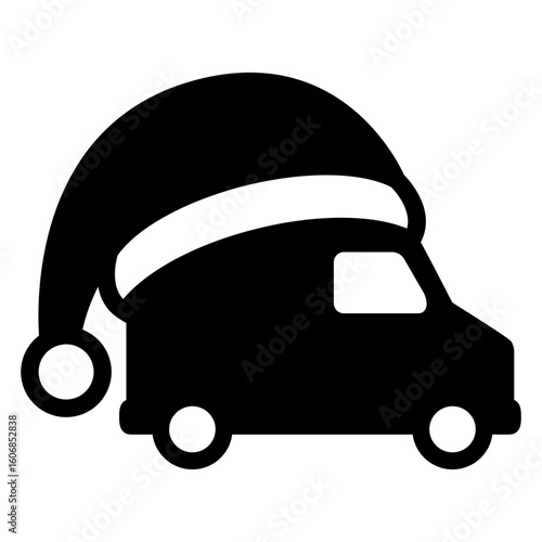 Icono con camión con silueta de sombrero de Santa Claus para tarjetas y felicitaciones 