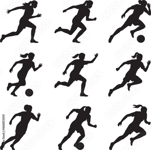 Wallpaper Mural Female Soccer Player Silhouettes – Running, Kicking, and Dribbling Poses Vector Torontodigital.ca