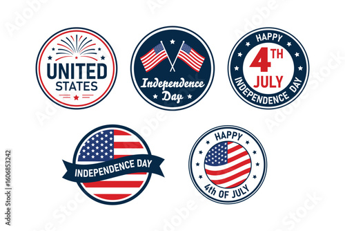 Independence Day USA Patriotic Emblems Vector Set