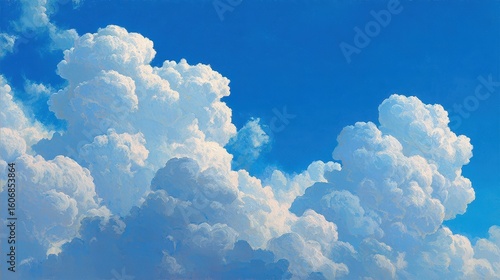 Beautiful fluffy clouds in a clear blue sky create a tranquil scene.