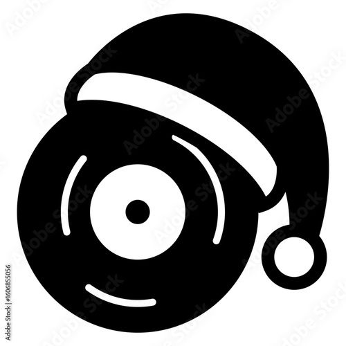 Canción de navidad. Icono con disco de vinilo con sombrero de Santa Claus 