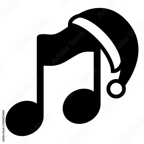 Canción de Navidad. Icono con silueta de nota musical con sombrero de Santa Claus 