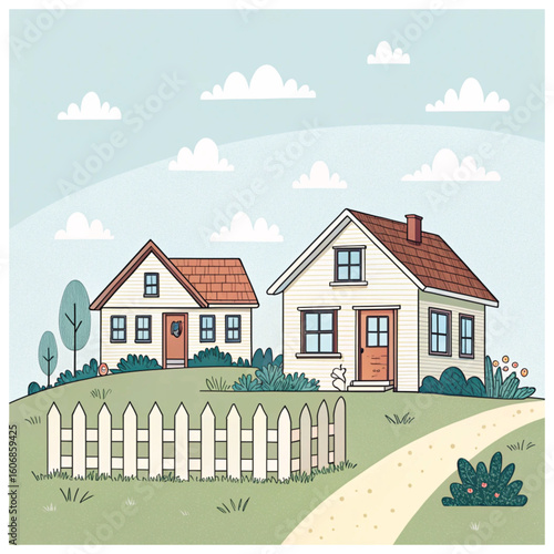 Isolated cartoon houses set. Simple suburban houses. Concept of real estate, property and ownership.