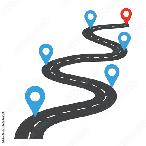 Roadmap with Location pins, Milestone Navigation Path Graphic Ideal for Business Strategy, Planning, or Journey Concept infographic
