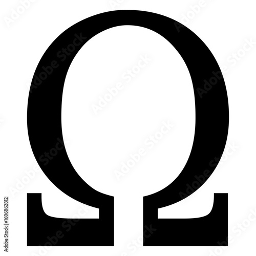 Símbolo final. Icono con letra omega del alfabeto griego	