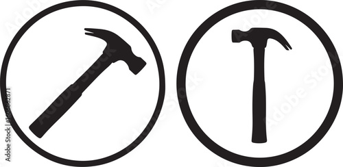 Two hammer silhouettes in oval frames
