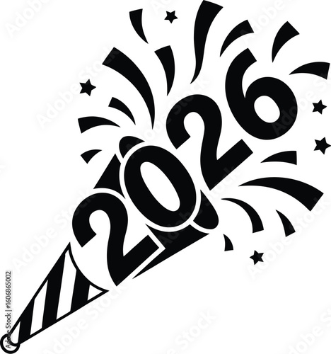 New year 2026 celebration party popper silhouette