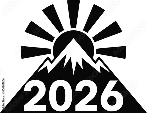 Mountain sunrise with the year 2026 silhouette