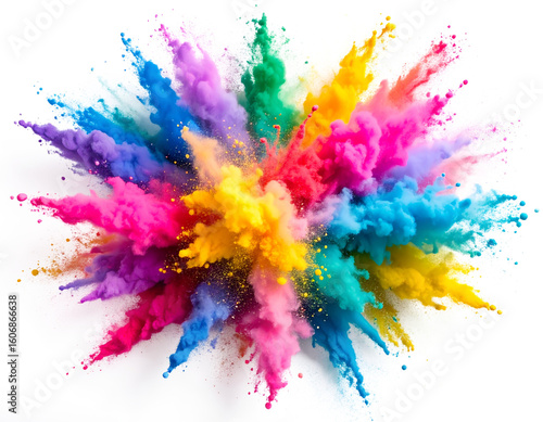 Colorful powder splashes isolated on a transparent background.
