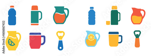 Colorful Picnic Drink Icons