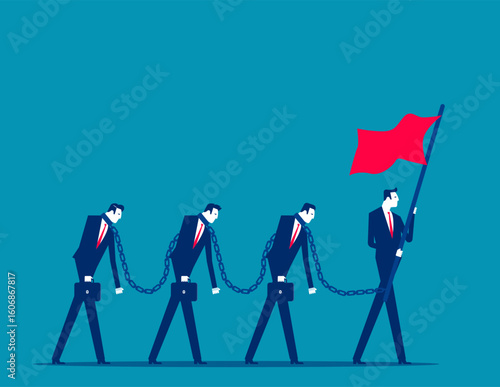 People chasing flags. Employee people chained to the flag chasing ideology