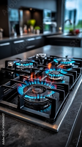 Wallpaper Mural Modern gas stove with flames Torontodigital.ca