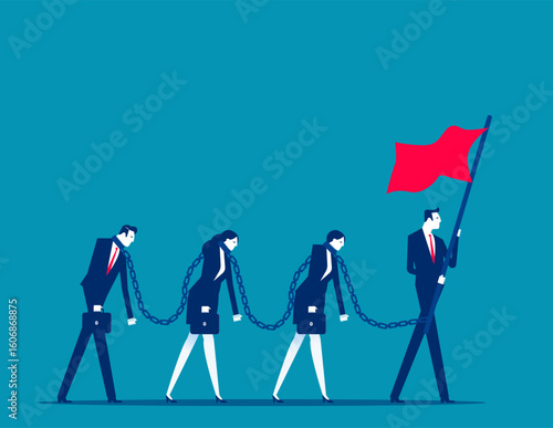 People chasing flags. Employee people chained to the flag chasing ideology