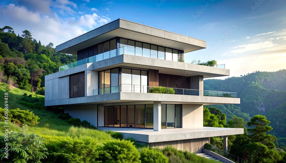 Fototapeta premium Modern hillside home (1)