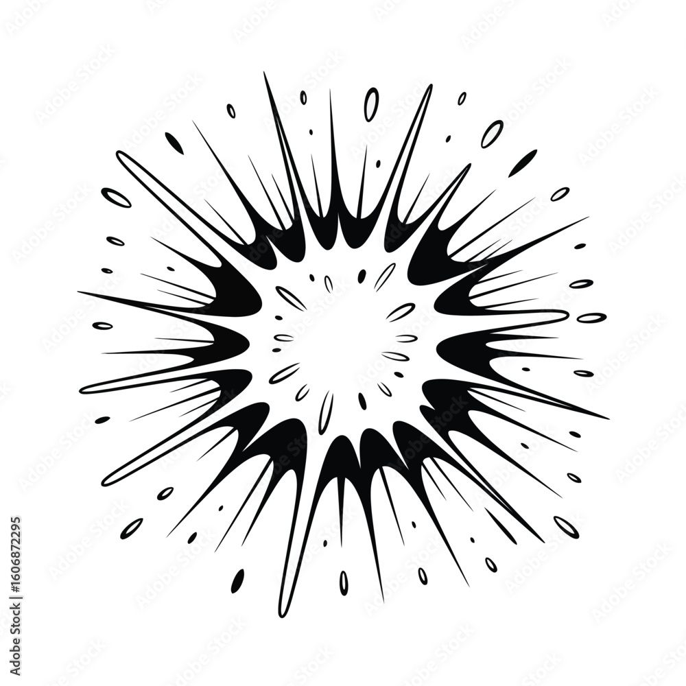 Fototapeta premium Explosive burst of black ink splatter and rays