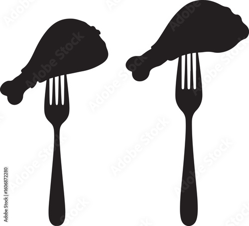 Two chicken legs impaled on forks silhouette
