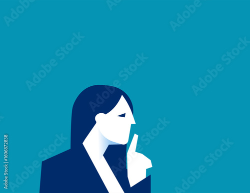 Asking. Woman showing shh sign with finger near lips