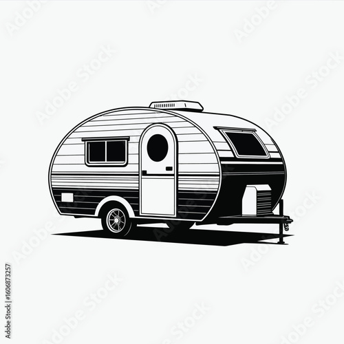Vintage teardrop camper illustration with detailed sketch style