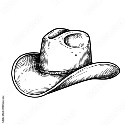 engraving cowboy hat — vintage ink sketch doodle black and white vector illustration on white background