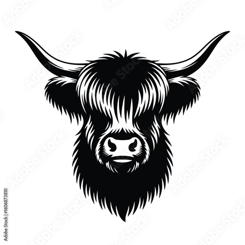 Majestic highland cow head silhouette with long horns