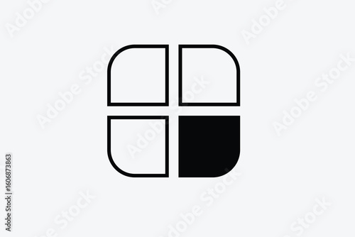 Abstract geometric shape with rounded corners and one black quadrant