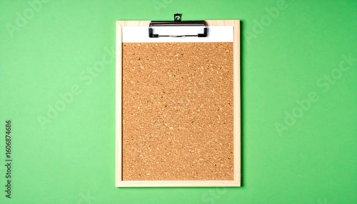 Cork bulletin board on a green surface