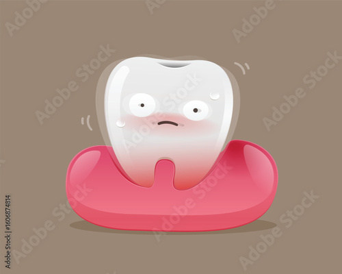 A cartoon of a wobbly and weak tooth in the gum.