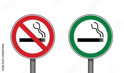 smoking area and no smoking area red and green sign symbol isolated vector illustration